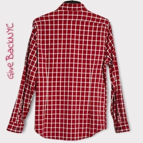 EXPRESS Fitted Button down Dress Shirt Plaid in Red and White Size L - Picture 2 of 4